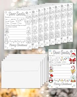Letters to Santa with Envelopes, Christmas DIY Writing Paper | 5x7 Dear Santa Letter for Xmas Wish List | Set of 25 Christmas Stationery for Friends Family Party Supplies-A01