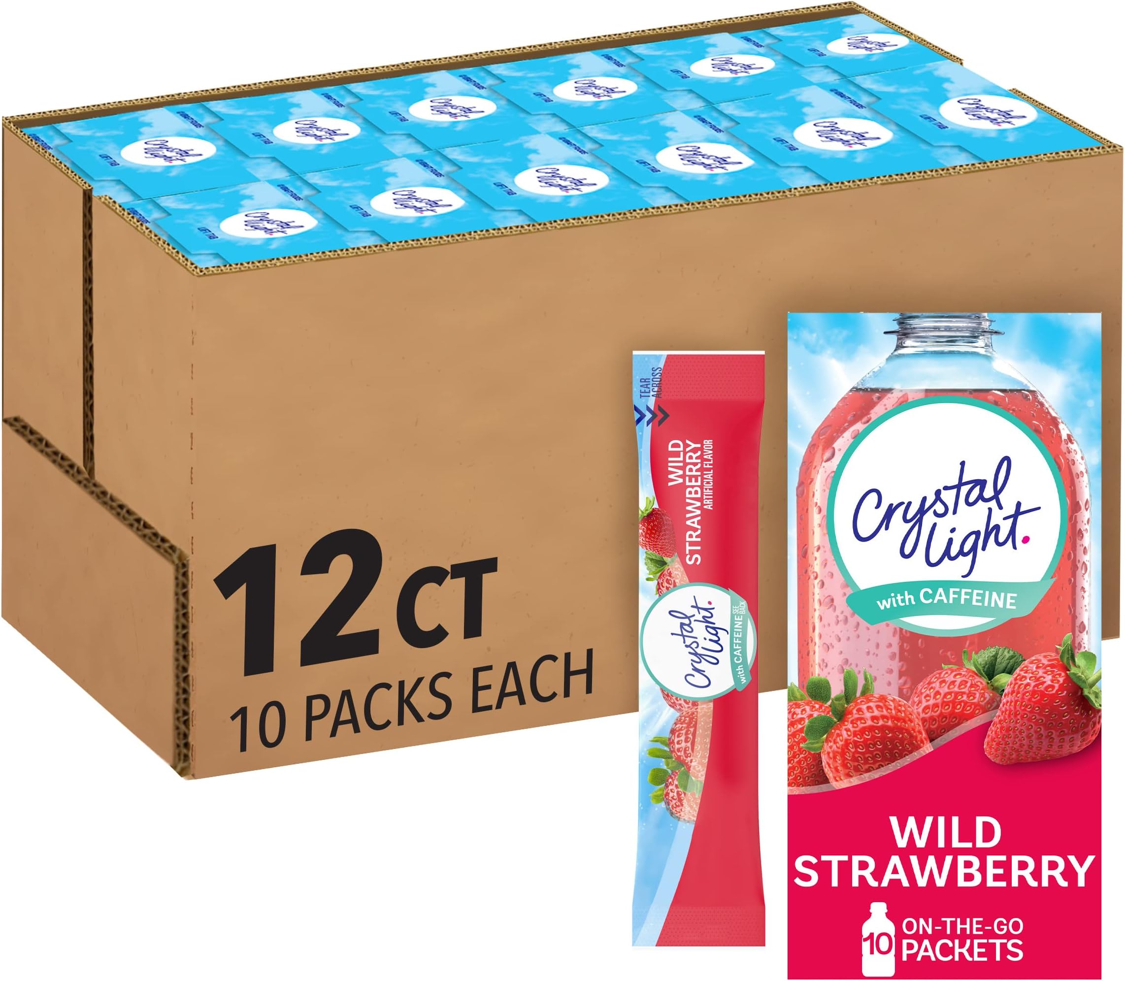 Crystal Light Sugar-Free Wild Strawberry On-The-Go Powdered Drink Mix 120 Count-10 Count (Pack of 12)
