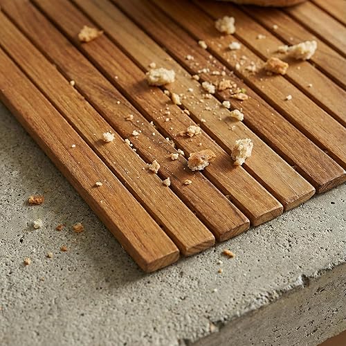 Miniatura 6 de Bare Decor Asi - Mantel individual flexible de madera de teca genuina o bandeja de brazo para sofá, 1 tapete de 19 x 12 pulgadas, marrón