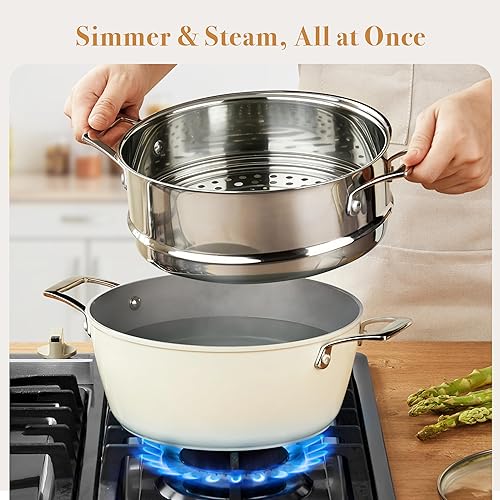 Miniatura 4 de PekGema Juego de ollas y sartenes de cerámica, juego de 16 piezas antiadherentes, no tóxico, apto para horno, utensilios de cocina de inducción,