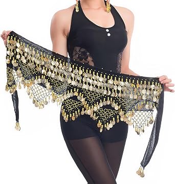 Belly Dance Hip Scarf, Belly Dancer Outfit with 320Pcs Dangling Coins - for Belly Dancing, Yoga, and Dance Training