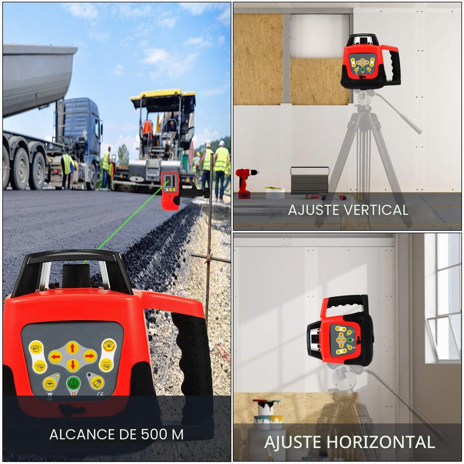 VEVOR Nivel Láser Auto-nivelación Verde, 500 m Rango de Nivel Láser Giratorio, 4,8-6 V Grados Nivel de Láser, Nivel de Láser Impermeable 25 Horas Trabajo Continuo para Construcción 161 x 161 x 184 mm