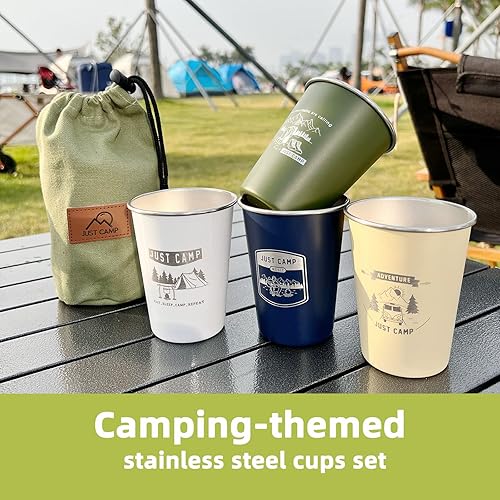 Miniatura 2 de 4pcs Camping Cup 11oz Wilderness Theme Pattern 188 acero inoxidable para picnic al aire libre senderismo pesca pinta vaso regalo 4 colores