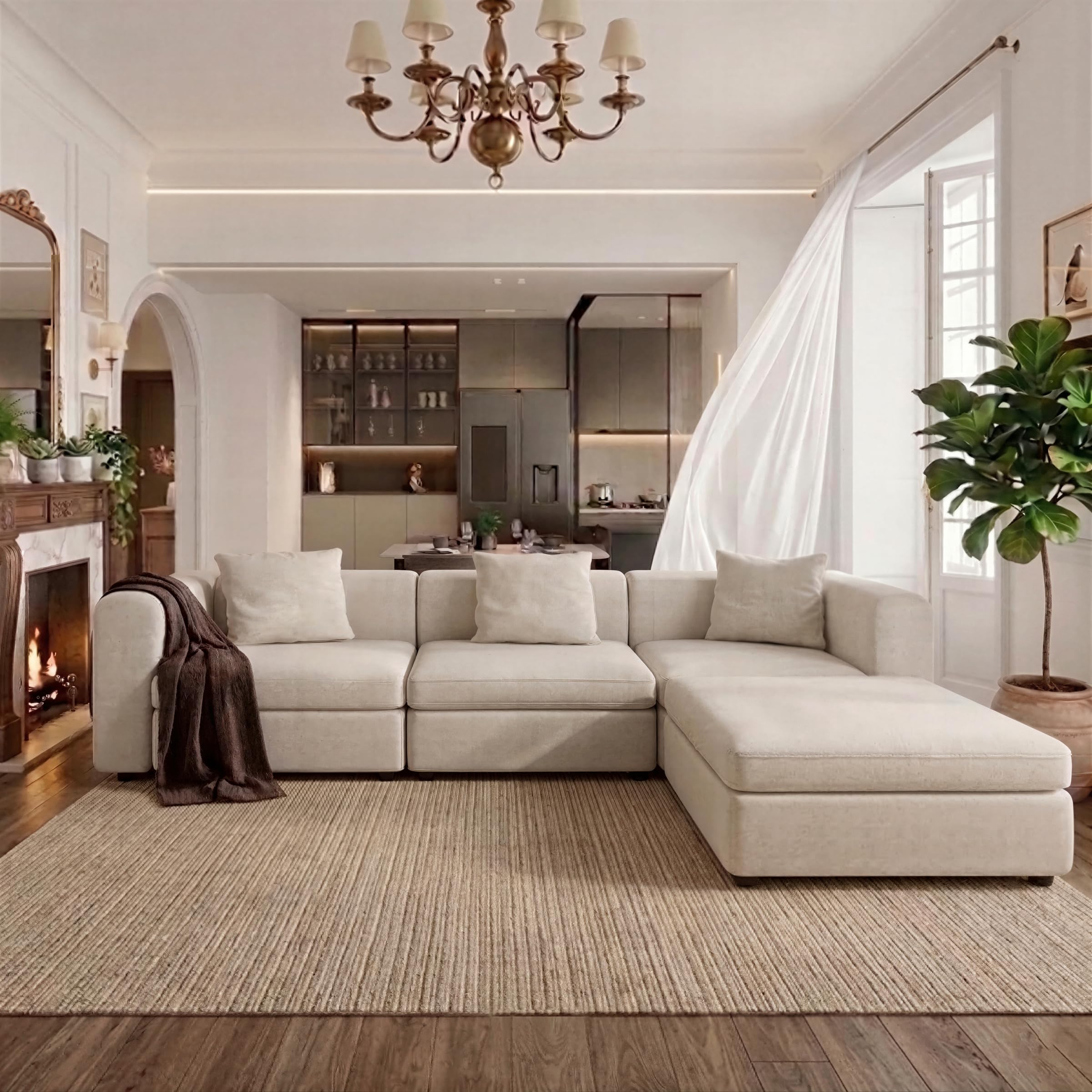 Miuuod Modern Sectional Sofa with 1 Storage Ottoman L Shape Modular Couch 3 Seat Convertible Sectional Couch Deep Seat Living Room High Resilience