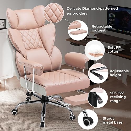 Miniatura 5 de COMHOMA Silla de oficina grande y alta, silla de juegos de cuero con reposapiés, sillas de oficina ergonómicas ejecutivas con soporte lumbar de