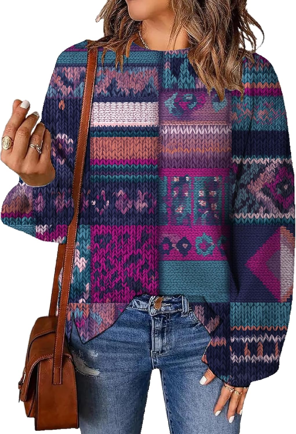 Floral Print Sweaters for Women Cute Long Sleeve Crewneck Casual Jumper Tops Chunky...