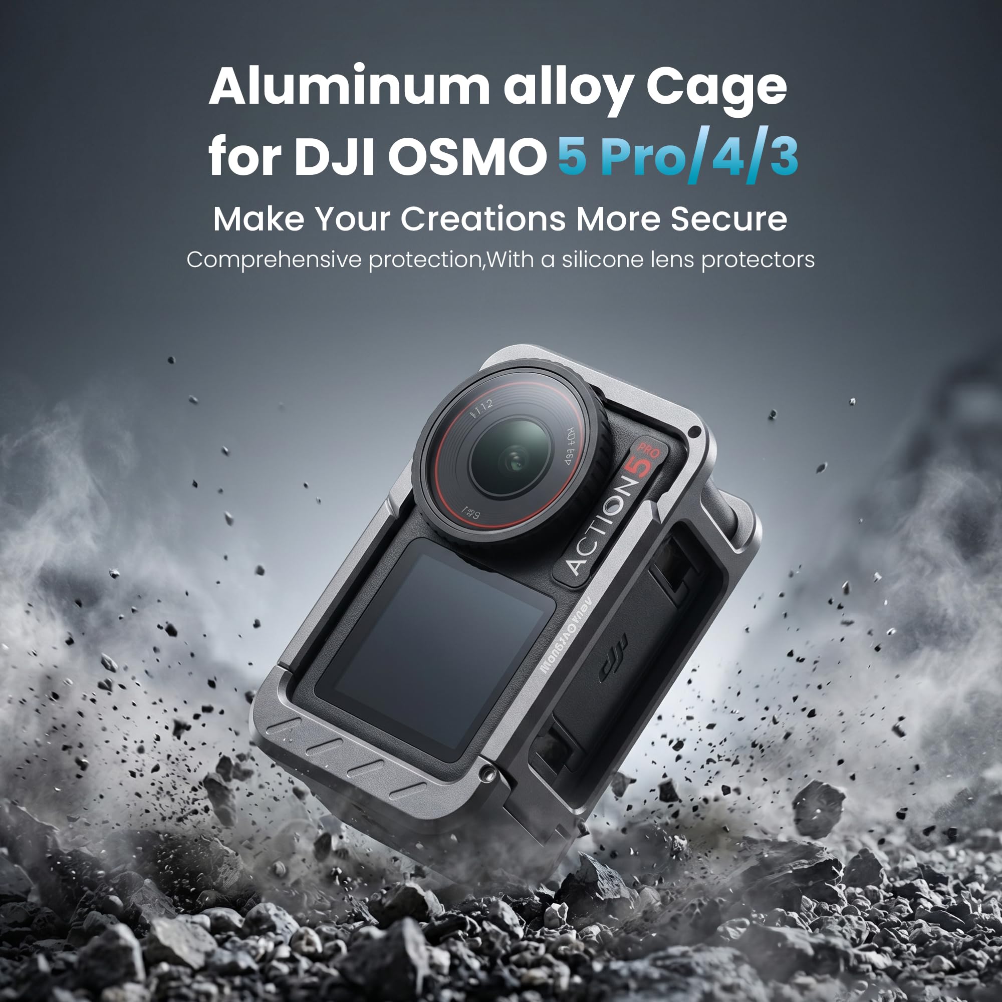 Walking Way Gabbia Protettiva in Metallo per DJI Osmo Action 5 Pro/4/3, Telaio in Lega di Alluminio con Slitta a Freddo e Filettatura da 1/4"-20, Attacco Magnetico Rapido per Accessori DJI Mic