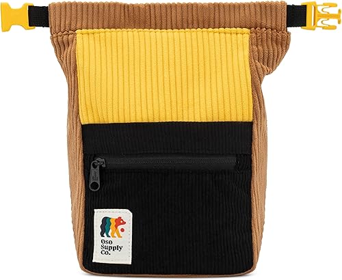 Cubo boulder de pana retro, bolsa de tiza independiente de gran tamaño para escalada en roca, cierre magnético enrollable, bucles de doble cepillo,