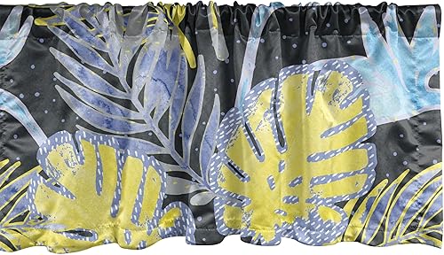 Ambesonne Tropical Window Valance, Pop Art Inspirations Exotic Palm Leaf Silhouettes Retro Wave Colors, Curtain Valance for Kitchen Bedroom Decor