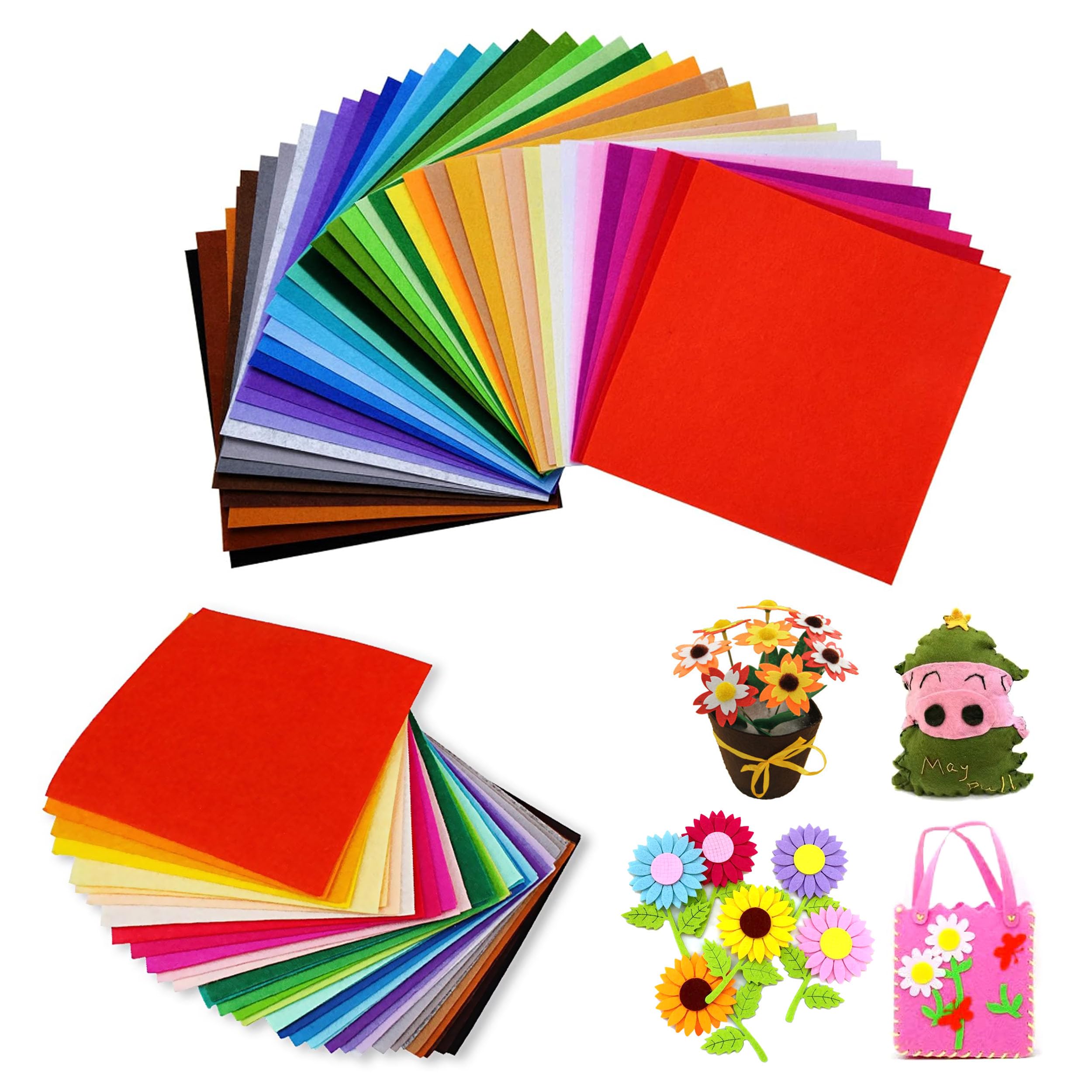 Pushiibee Fieltro para Manualidades de Colores, 80 Piezas Fieltro para Manualidades DIY, 2 Tamaños Tela de Fieltro 40 Colores Hojas de Fieltro de Poliéster para Coser y Manualidadess