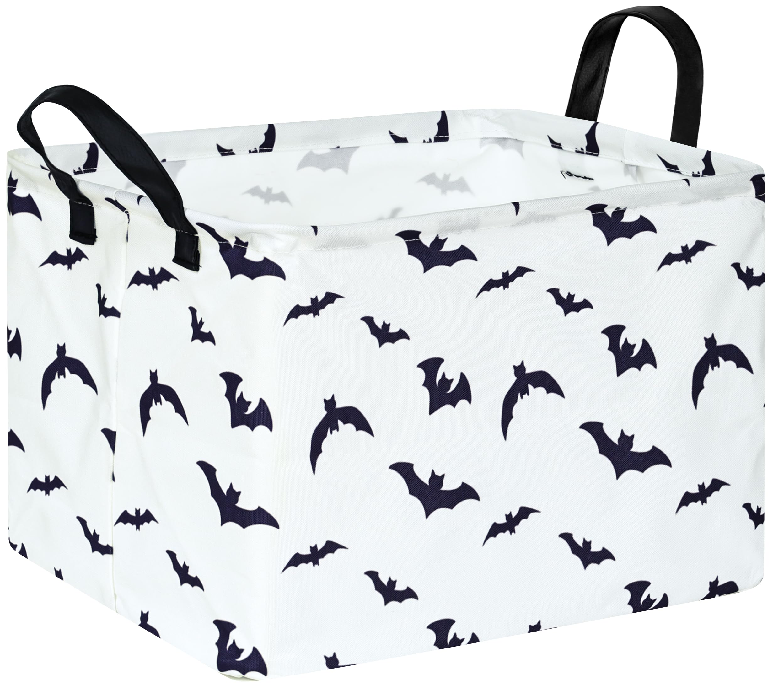 White Bat Pattern Storage Basket Gift Laundry Bins Collapsible Storage Baskets Box Laundry Nursery Hamper for Home and Office Decoration with Handles