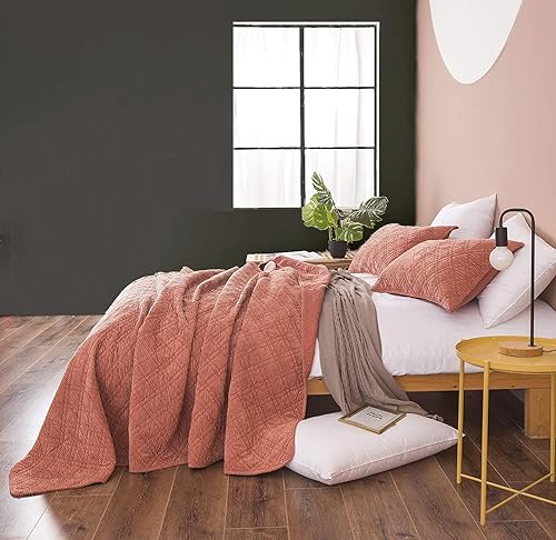 Miniatura 3 de DaDalogy Bedding - Juego de colcha de pana color naranja terracota, manta terrosa rústica y cálida coral ladrillo  Terciopelo suave ligero cosido