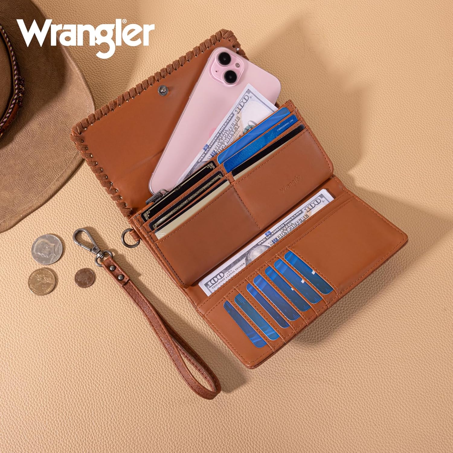 Montana West X Wrangler Western Wallets for Women Trifold Wristlet Wallets Large Capacity Women Clutch Wallet with Coin Purse - Image 2