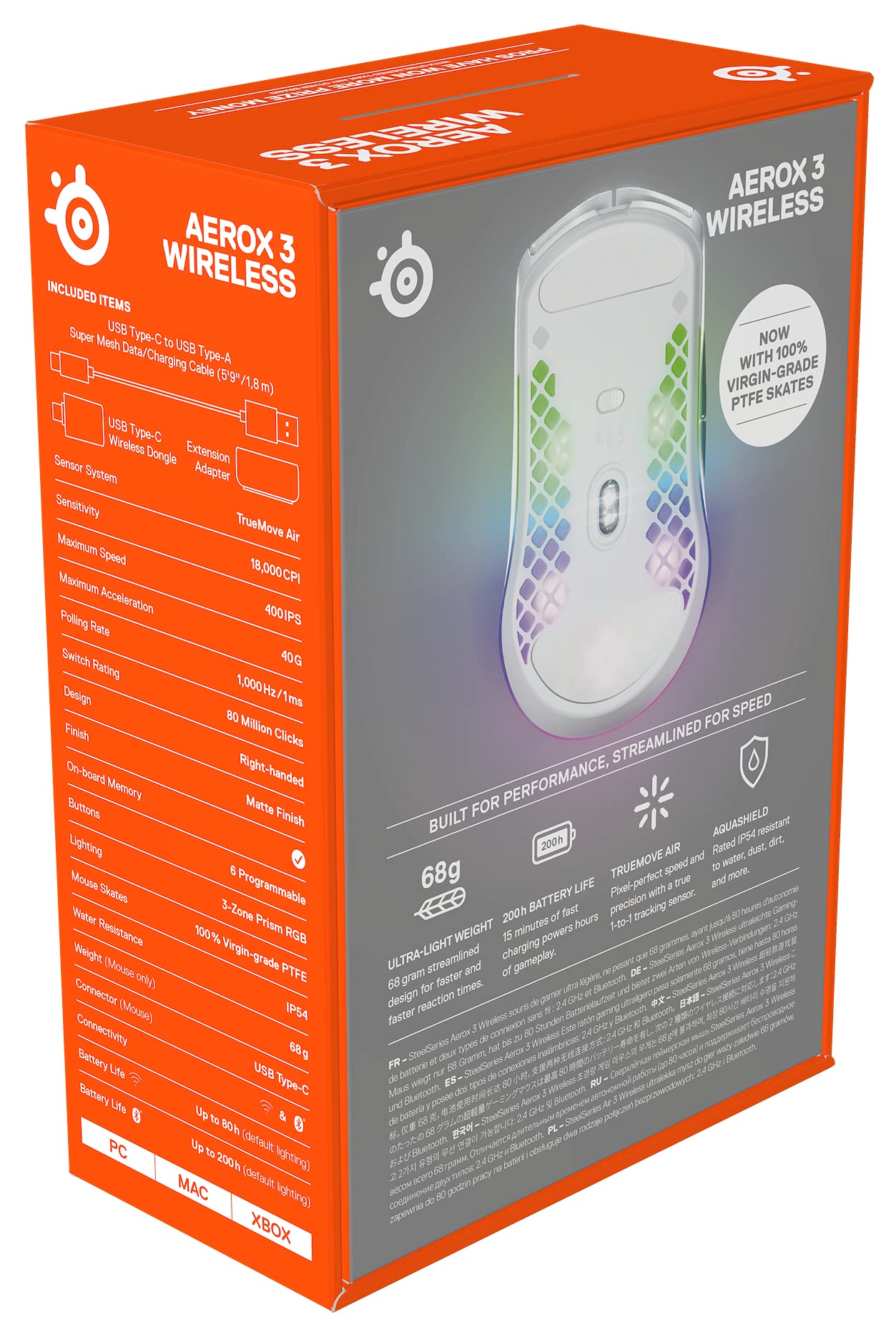 SteelSeries Aerox 3 Wireless Snow - Raton Inalambrico Gaming - Diseño ultraligero resistente al agua - RGB - Sensor óptico TrueMove Air 18K DPI