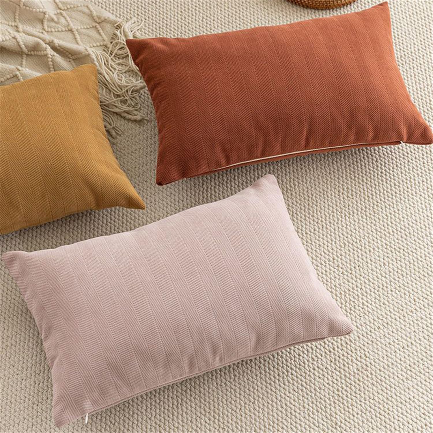 Chenille Pillow Covers 24" x 32", Elegant Textured Decorative Lumbar Throw Pillow Covers Neutral Pillowcase for Couch, Sofa, Living Room