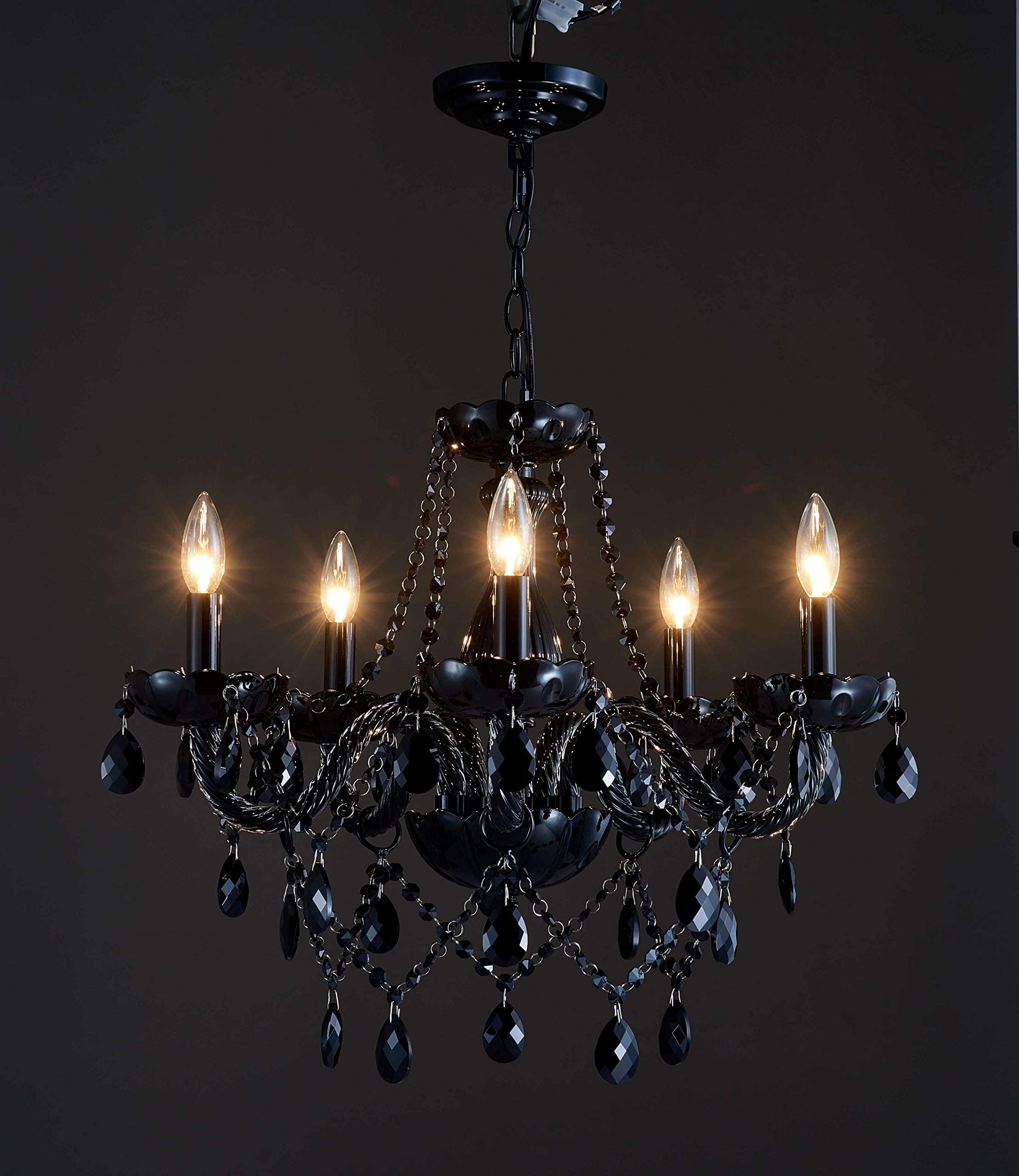Saint Mossi Pendentif en cristal moderne K9, pendentif noir avec cinq lumières pour la fixation des pendentifs dans la salle à manger, la Chambre, le salon, h48cm X w48cm, avec chaîne réglable