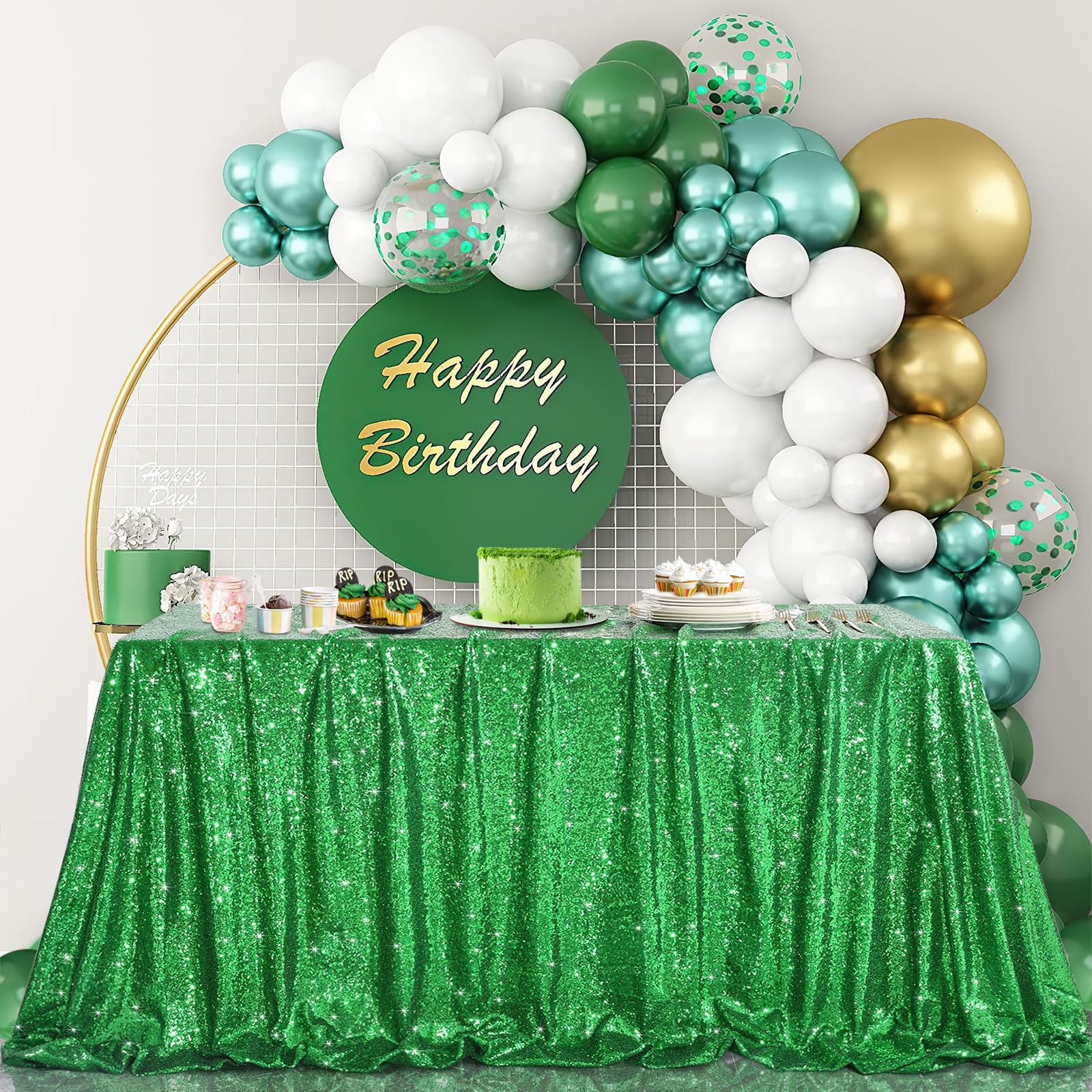 B-COOL Green Sequin Tablecloth St. Patrick's Day Rectangle 90x132 Inch Sequin Table Cloths Sparkly Drape Table Cloths Table Overlay for Wedding Party