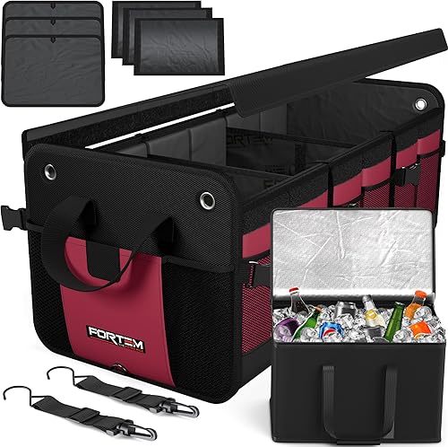 Miniatura 18 de FORTEM Organizador de maletero de coche, plegable, impermeable, parte inferior antideslizante, correas, almacenamiento de carga