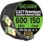 Câble Ethernet GearIT Cat7 Extérieur (150 Pieds), Paire Torsadée Blindée SFTP, Imperméable - Noir/Rouge, 150 Pieds