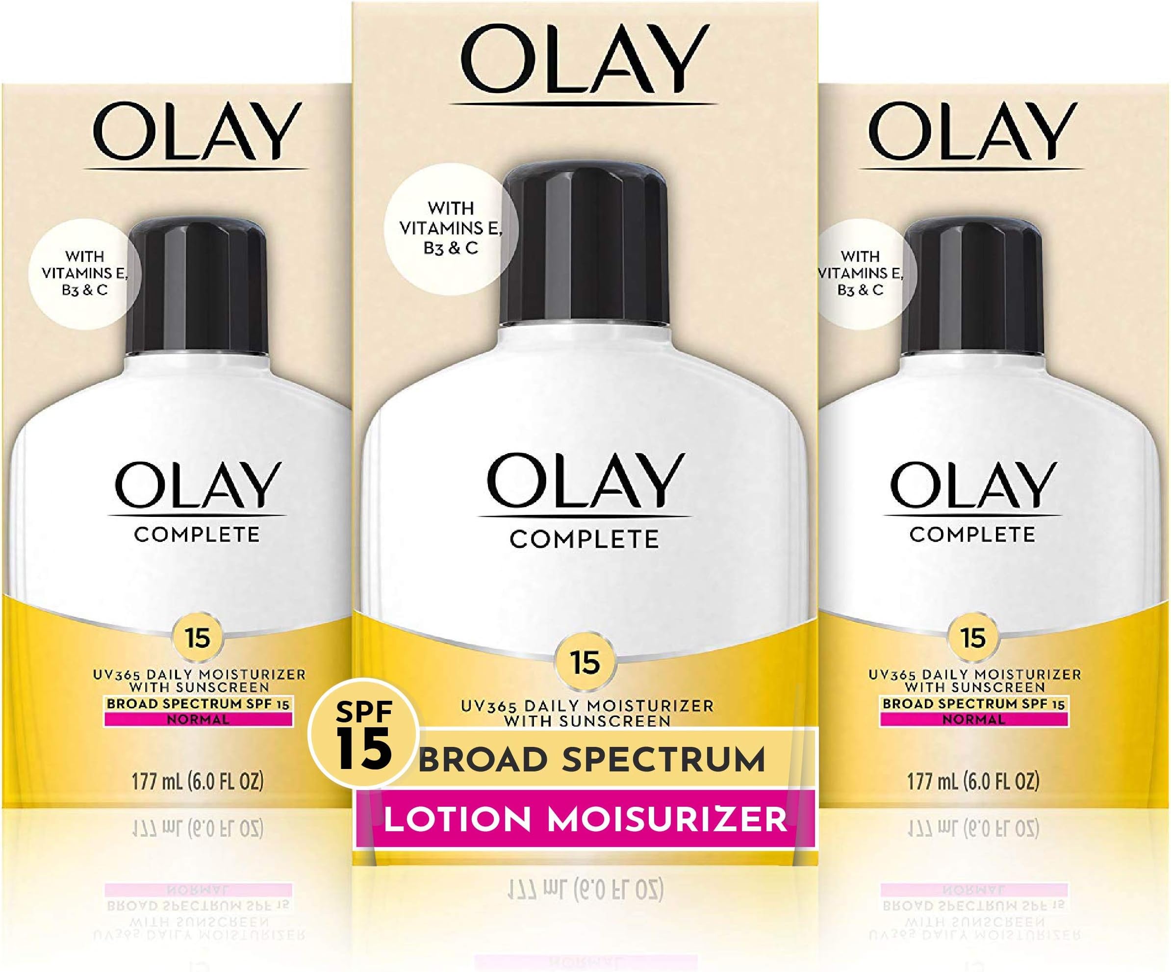 Olay Complete Lotion Moisturizer with SPF 15 Normal, 6.0 Fluid Ounce, 3 Count