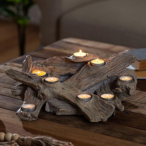 Plow & Hearth Faux Driftwood Fireplace Candle Holder, Resin Log