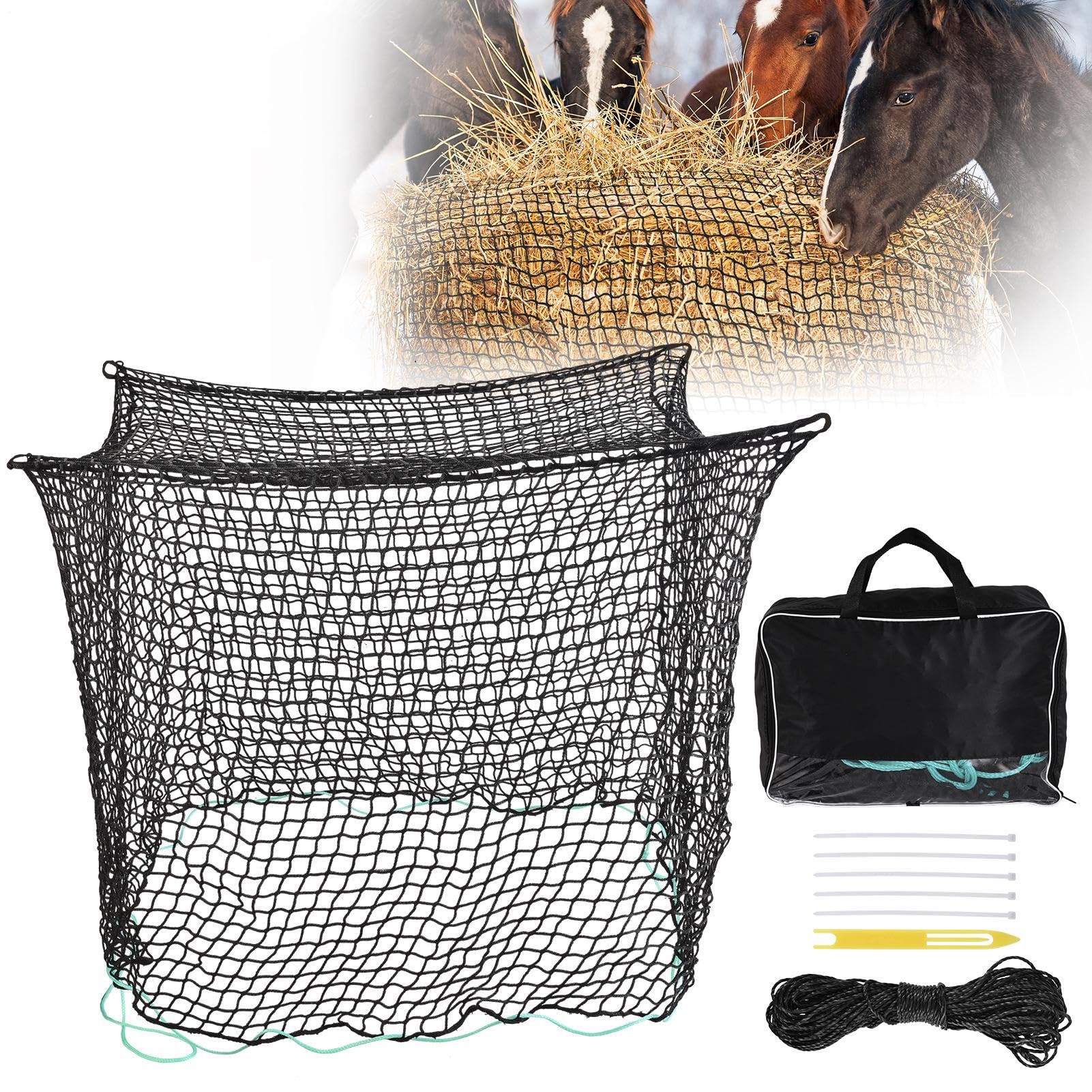 Generisch Red de heno para heno en establo, 150 × 150 cm, sin nudos, red de freno de alimentación estrecha para caballos, ganado y ovejas, red de forro de polietileno estable con goma elástica y