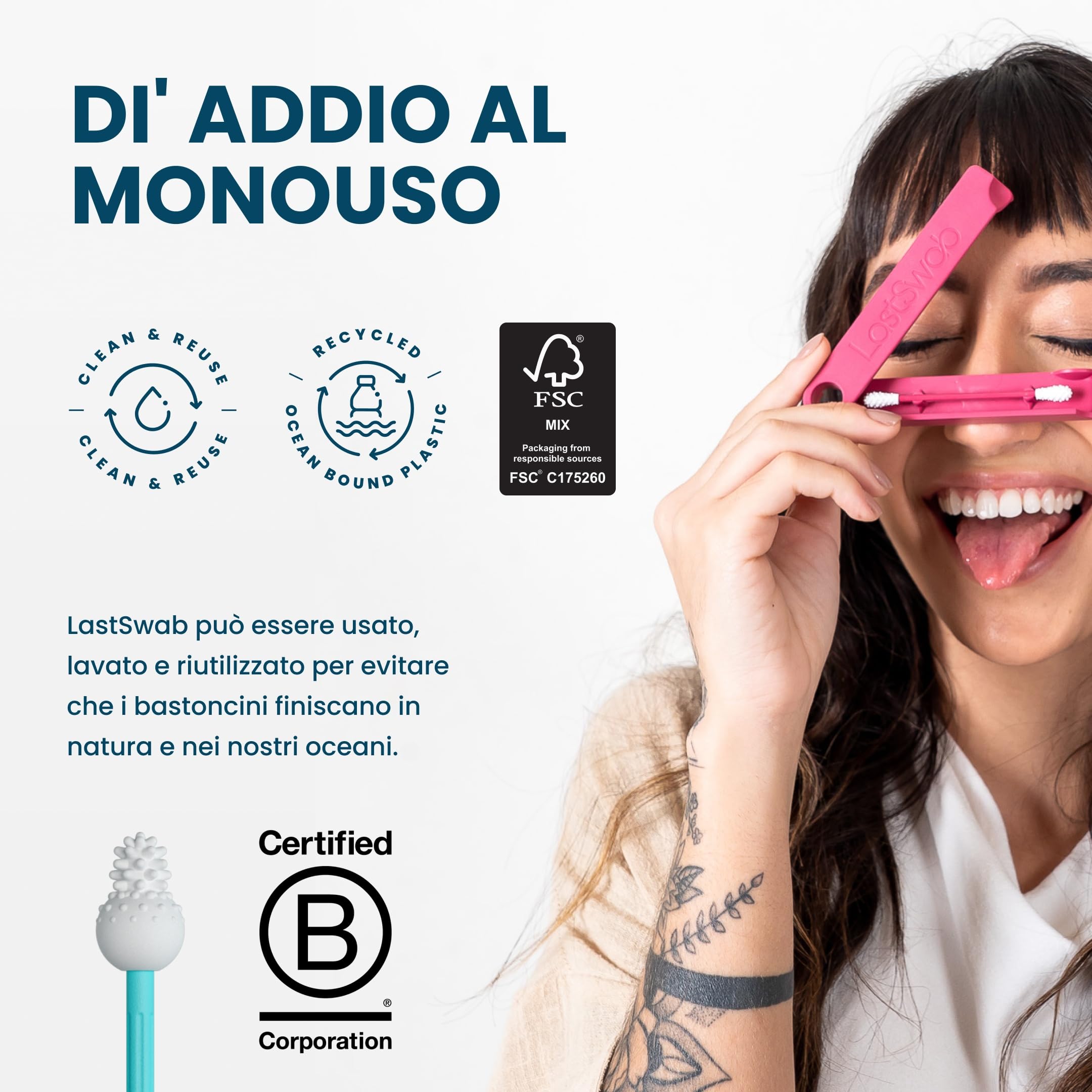 Bastoncini riutilizzabili LastSwab®: alternativa sostenibile ai bastoncini usa e getta, facili da pulire e con una pratica custodia da viaggio - Turchese