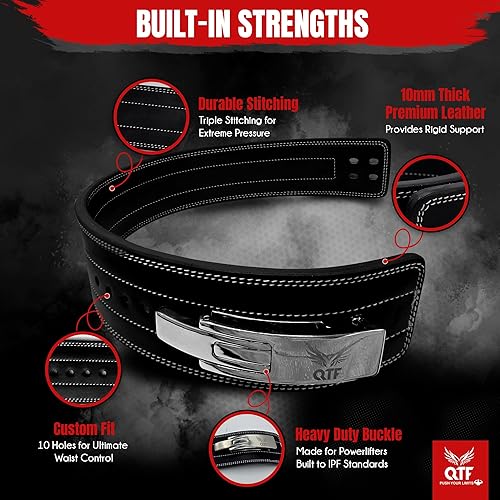 Miniatura 4 de QTF 'S - Cinturón de palanca para levantamiento de pesas para hombres y mujeres, hecho de cuero grueso, cinturón de entrenamiento de gimnasio, ideal