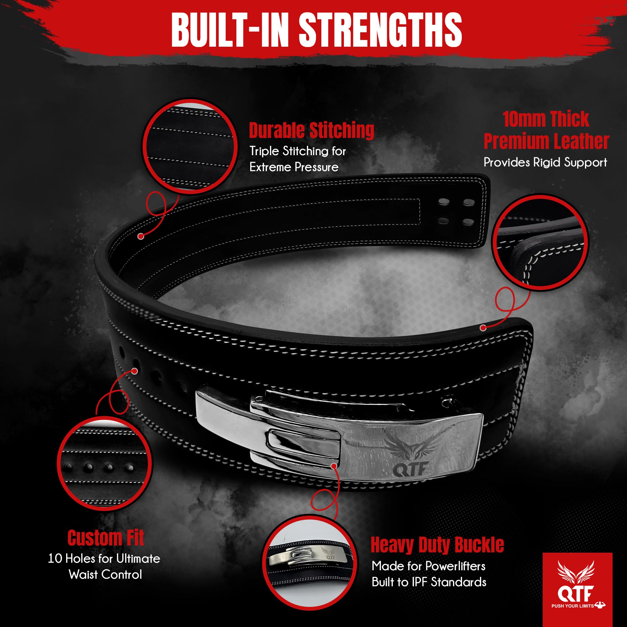 QTF Cintura con leva per sollevamento pesi, unisex, in pelle spessa, ideale per sollevamento pesi, bodybuilding, squat e stacchi da terra
