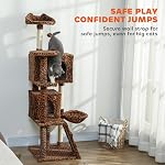 PawHut Cat Tree, 63 Inch Multi-Level Large Cat Tower with Sisal Scratching Posts, Condos, Plush Perches, Hammock, Ladder, Dangling Balls, for Indoor Kittens, Leopard Print