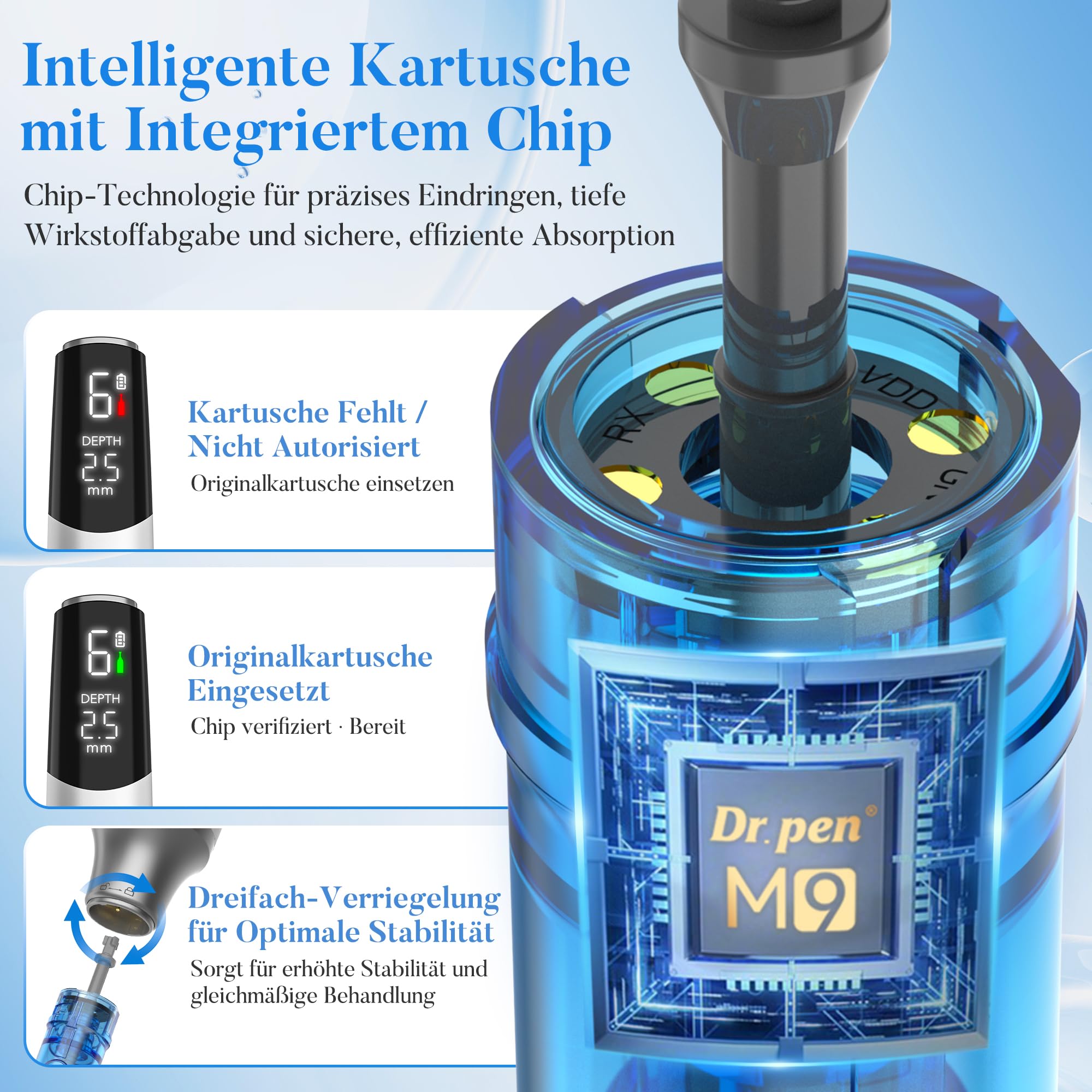 Dr. Pen 2026 Neuestes M9 Professioneller Microneedling Pen, Kabellos Dermapen, Upgrade Intelligenter Automatischer Tiefenanpassung und Chip Identifikation für Gesicht, Körper(inkl.10 Ersatzkartuschen)