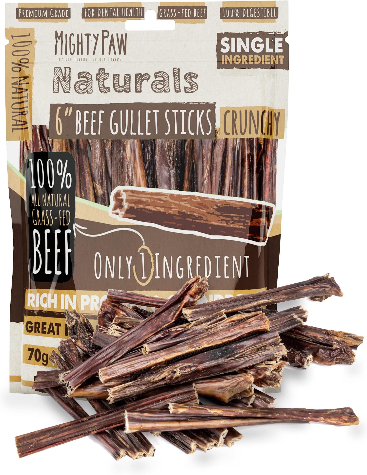 Mighty Paw - Beef Garget Sticks for Dogs | Premium Dog Treats with Meat Esophagus. Throat Sticks, Great for Large and Small Dogs, Teething & Liger Chew