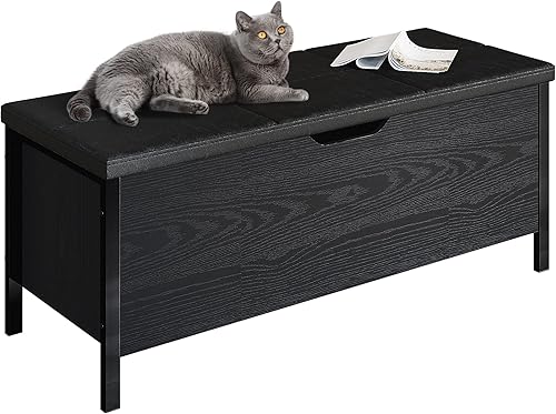 LIKIMIO Banco otomano de almacenamiento, banco de almacenamiento de madera de 43 pulgadas con botón de cuero acolchado para dormitorio, extremo de