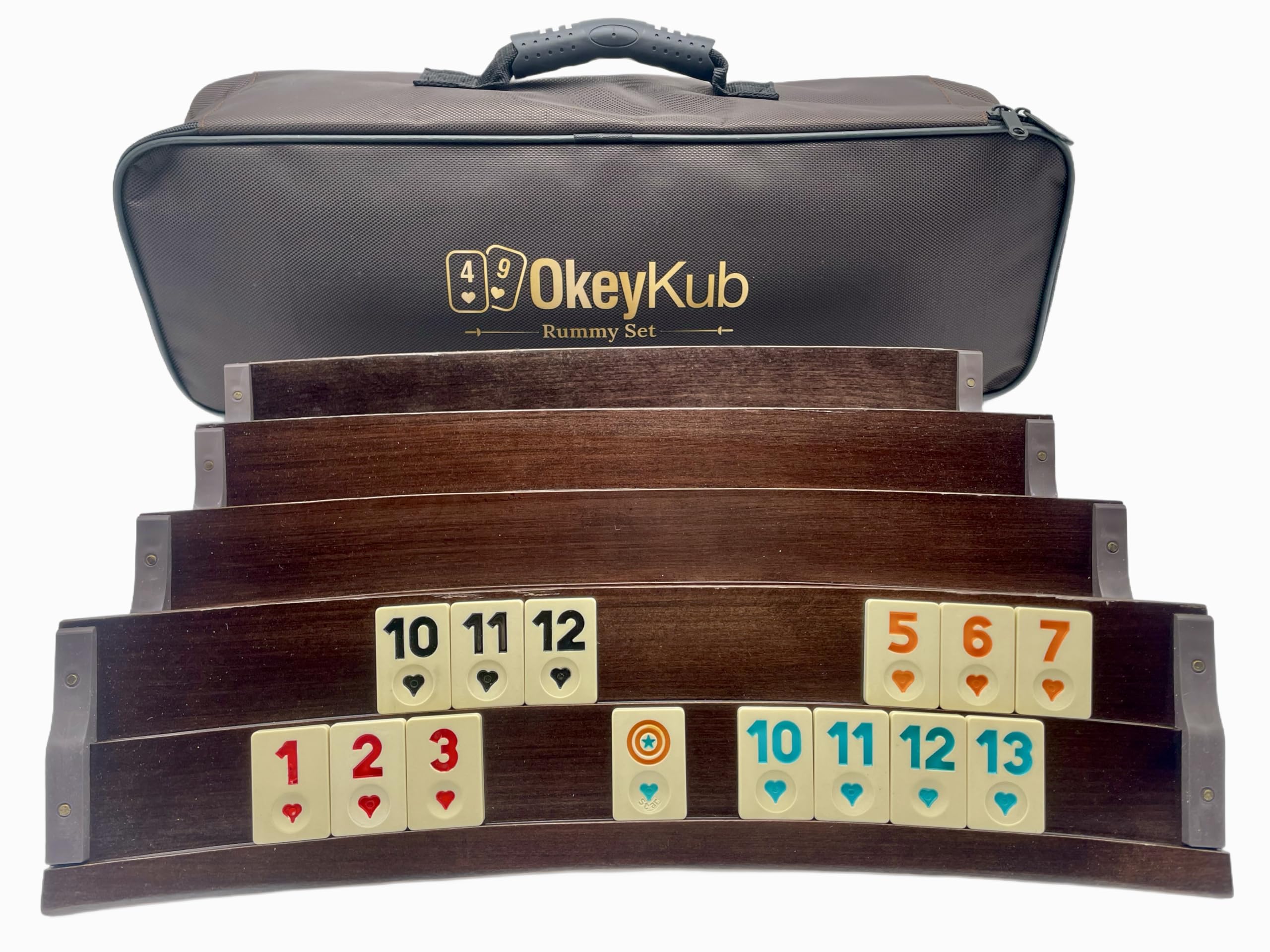 Generisch Rummy, Rommé Okey Set, ovaal, gebogen reisspel, van kunststof, 27,3 cm L x 6,00 cm H