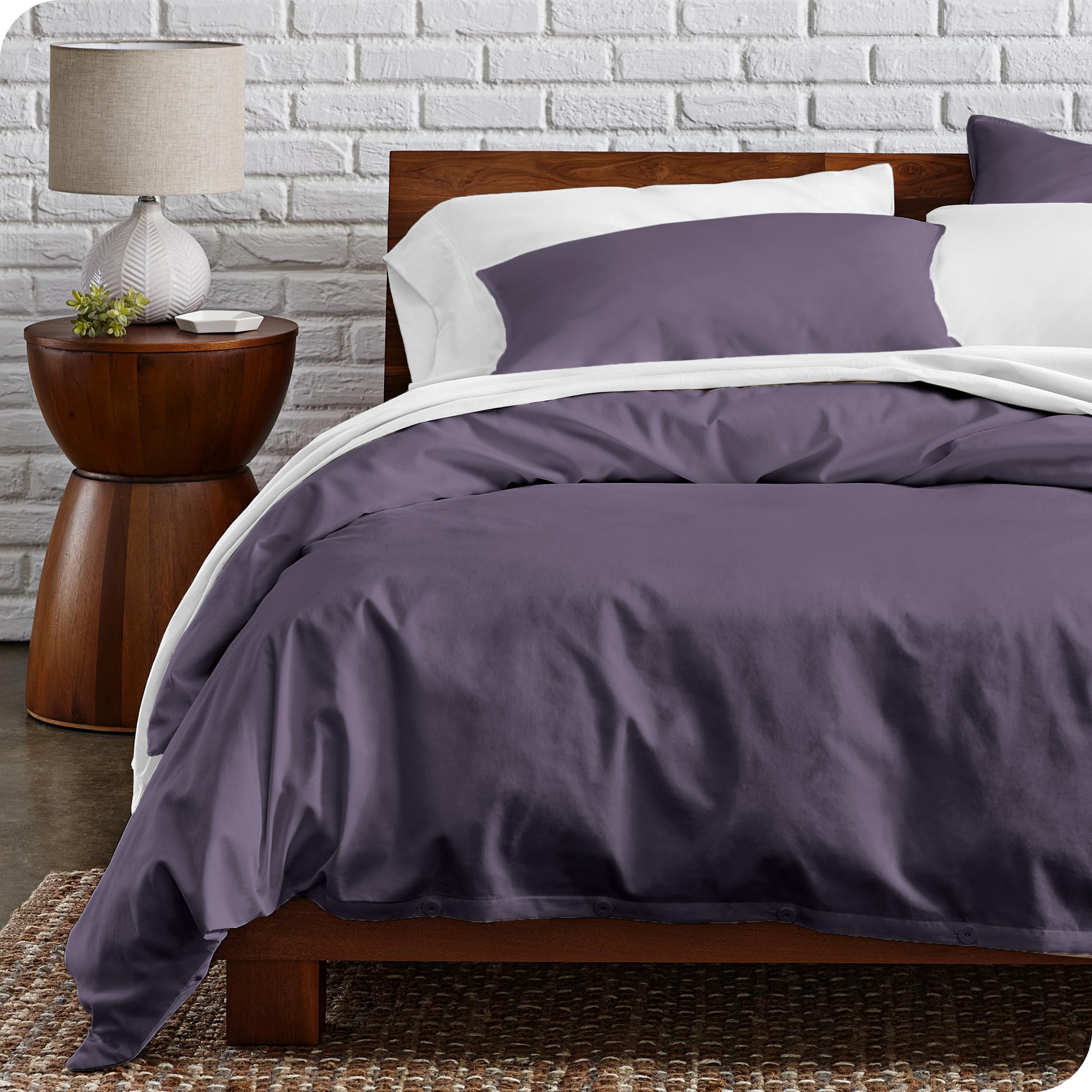 Bare Home 100% Organic Cotton Full/Queen Duvet Cover Set - Crisp Percale Weave - Lightweight & Breathable - Cooling Duvet Cover Set (Full/Queen, Dusty Purple)