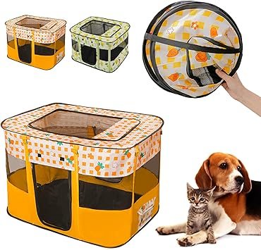 Amazon ペットサークル 折りたたみ 長方形 犬用 サークル 屋根付き 通気性 メッシュ 猫 犬 ケージ 折畳み 300dオックスフォード布 軽量 持ち運 猫用 ペットサークル 室内屋外 老犬 サークル 収納バッグ付き 猫の分娩室 防水性 耐摩耗性 小動物 サークル 簡易 うさぎ