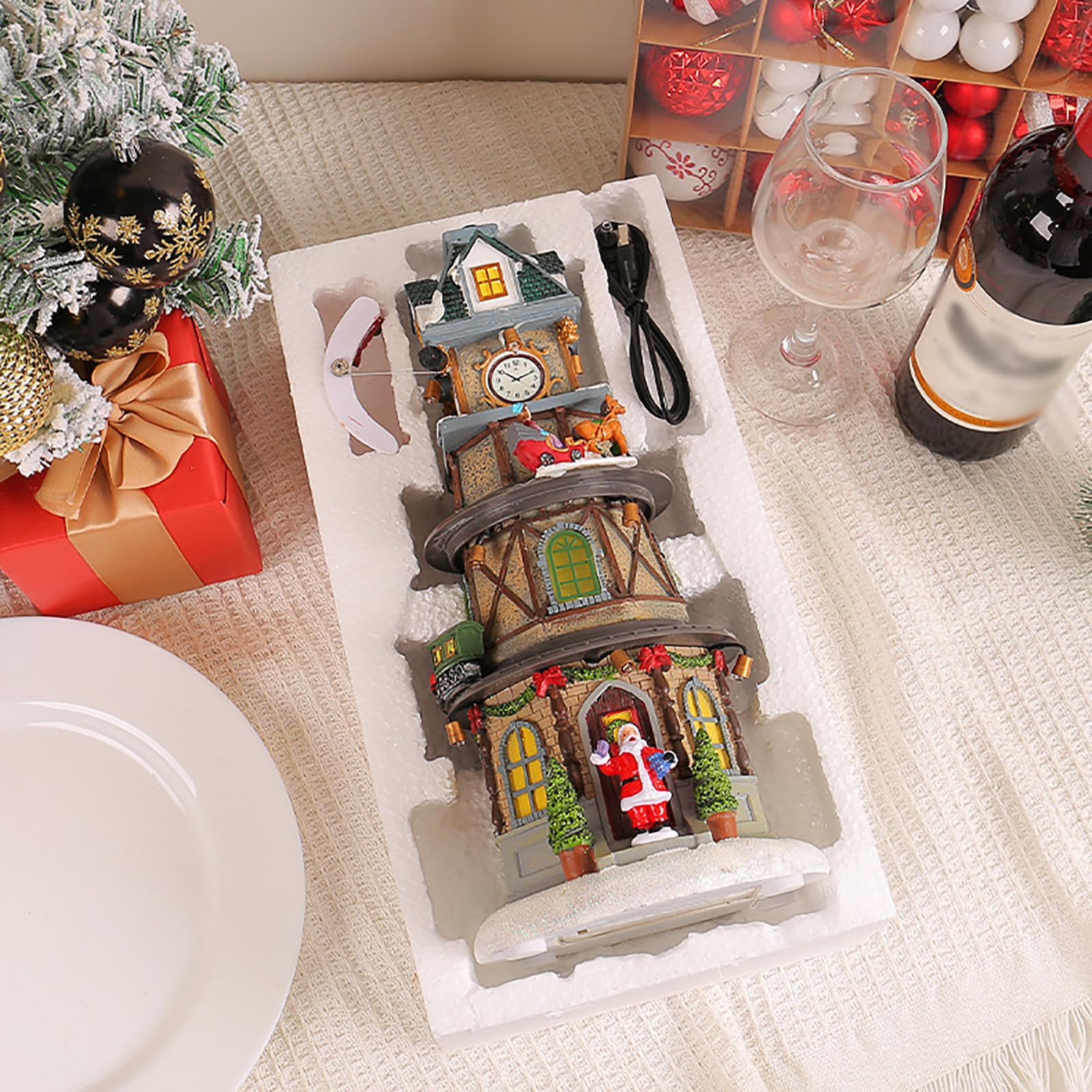 Torre Dell'orologio Di Natale, Decorazioni Per La Casa Del Villaggio Di Natale Con Luci a LED E Musica Tradizionale, Funzionamento Tramite USB/batterie E Materiale In Resina Durevole Di Qualità