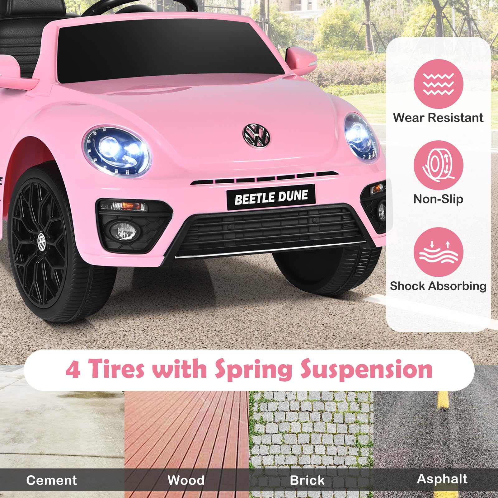 SOARS Macchina Elettrica per Bambini Volkswagen Beetle Maggiolino 12V con Telecomando, Auto Elettrico a Pedale, Veicoli con Musica, Fari LED e Clacson, 3-5km/h, Carico 30 kg, 3-8 Anni (Rosa)