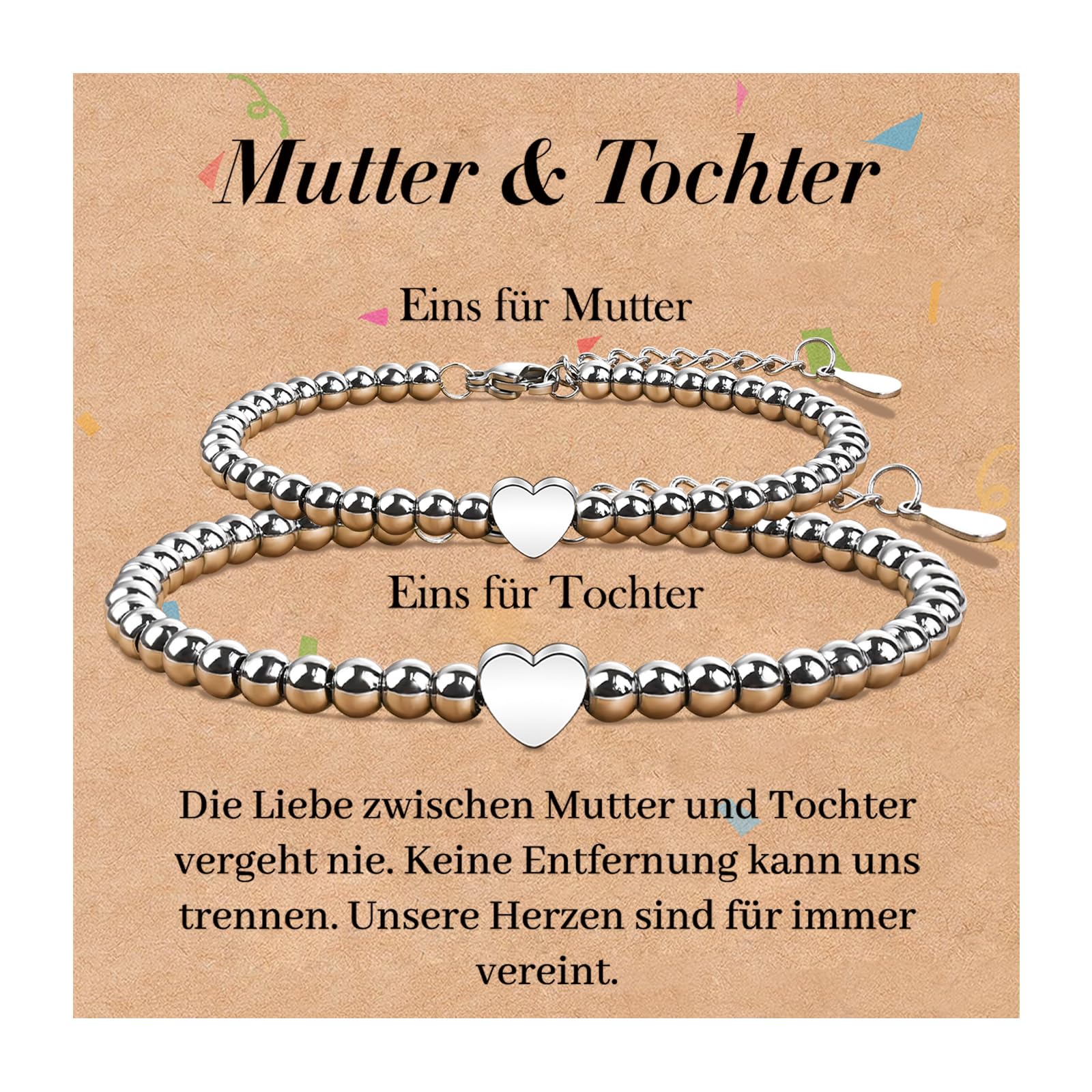 SUNSH 2/3 Stück Mutter Tochter Armband,Mutter Tochter Geschenk,Zurück Zur Schule Geschenke,Muttertags Geschenk, Frauenarmband, Mutter Tochter Geburtstag/Schulanfangs Geschenk,Herz Wunsch Set