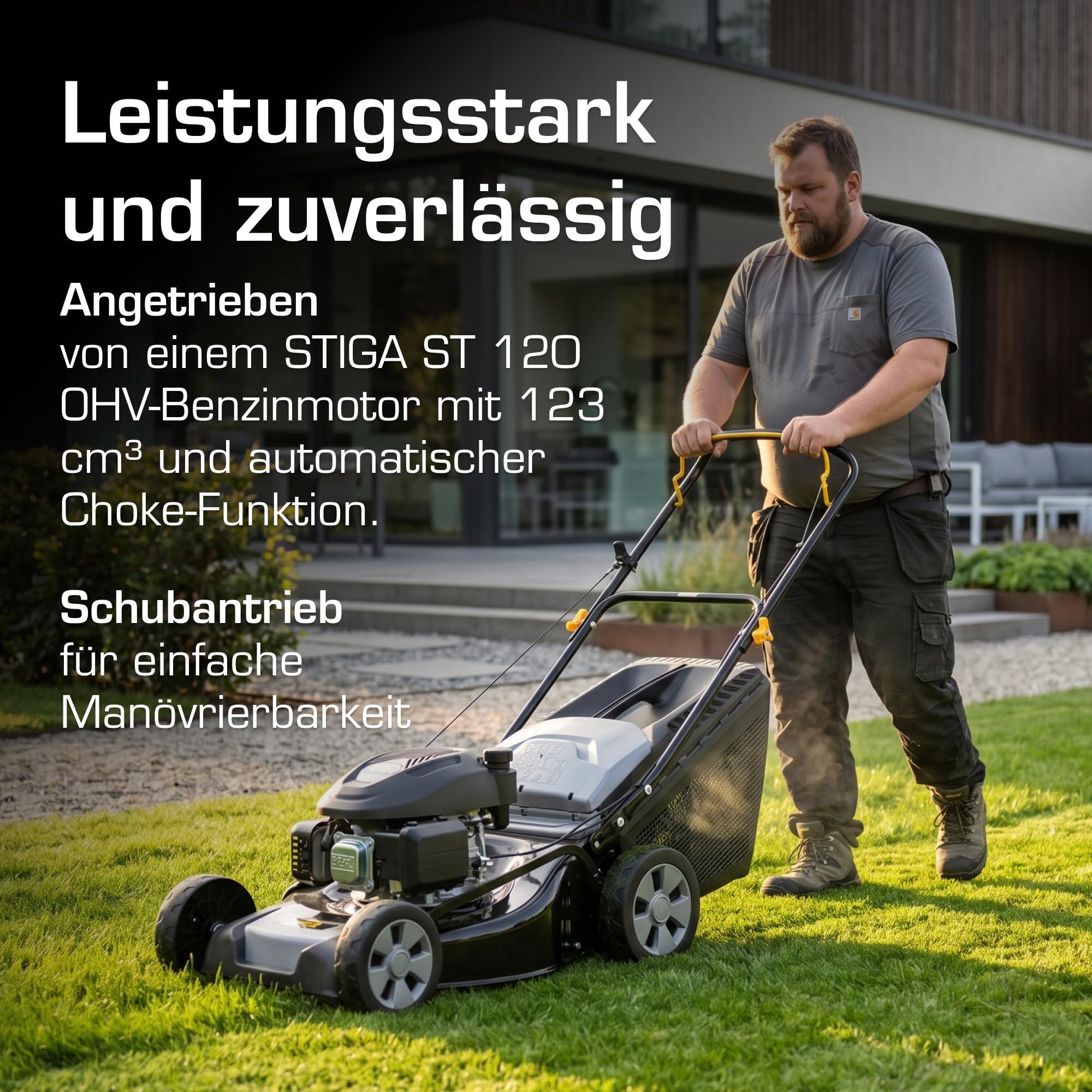 Alpina AL4 46 A Benzin-Rasenmäher, 125 cm³, 46 cm – Fangkorb 60 l, Zentrale Schnitthöhenverstellung (6 Stufen) – Rasenflächen bis 1.200 m²
