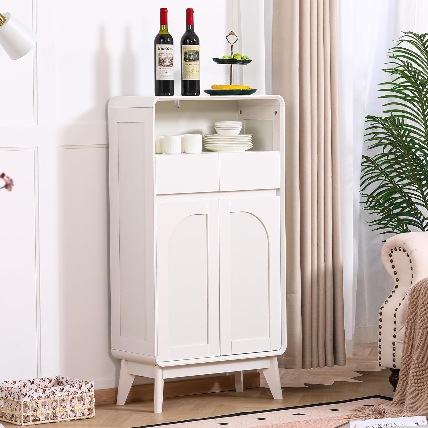 45" H Tall Buffet Cabinet with Adjustable Shelves, Modern Accent Sideboard with Doors and Drawers, Kitchen Storage and Coffee Bar Cabinet for Living Room,Dining Room, Entryway