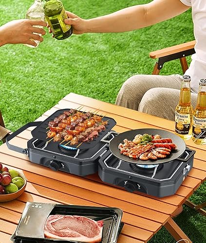 Miniatura 8 de Nice C Estufa de campamento, estufa portátil de propano para campamento, estufa de propano de 2 quemadores con parrilla, estufa de campamento,