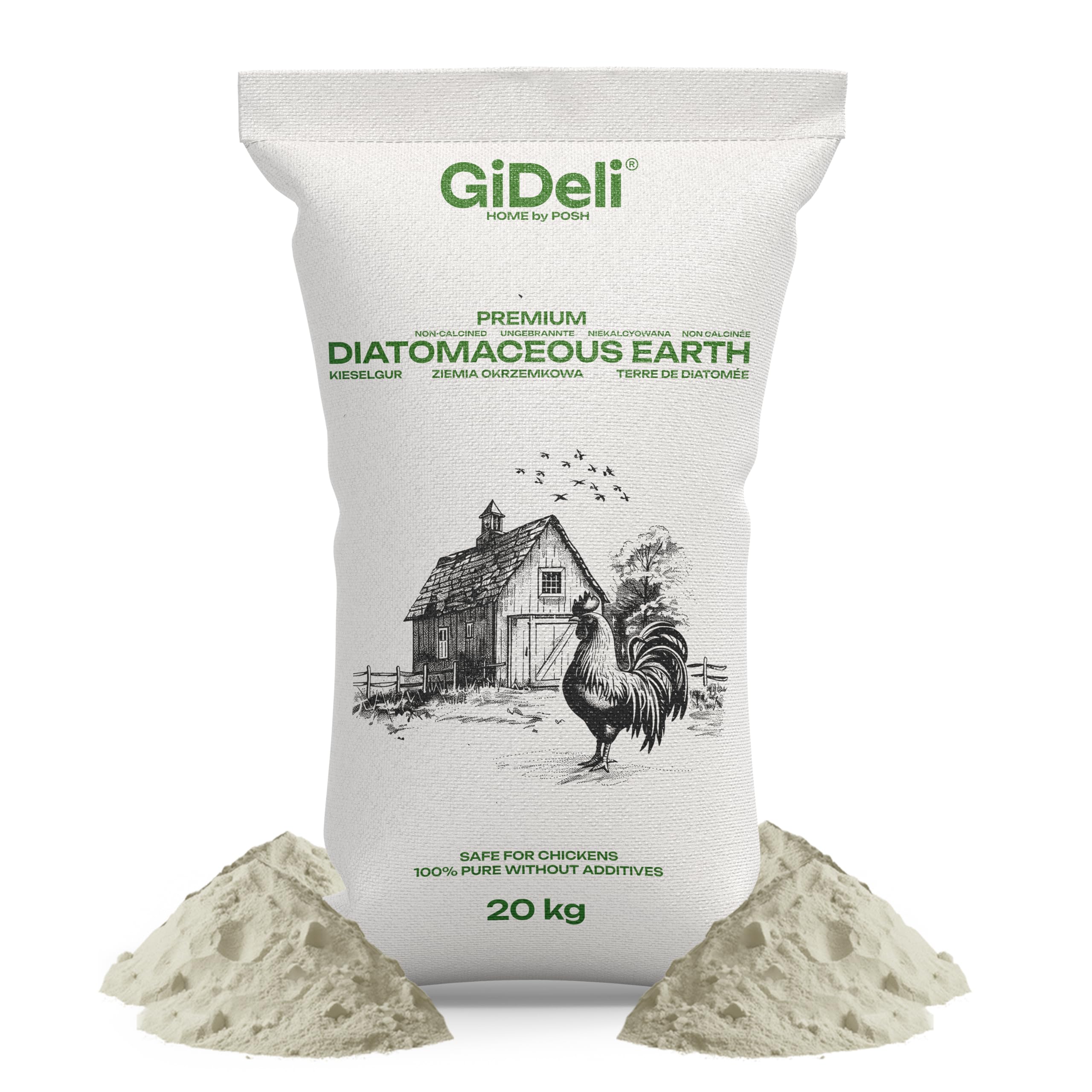 GiDeli Kieselgur 20kg - Diatomeenerde Hühner vor Parasiten Schützen - Silikatpulver mit Vielseitigen Anwendungsmöglichkeiten - Naturpulver Keine Künstlichen Zusatzstoffe