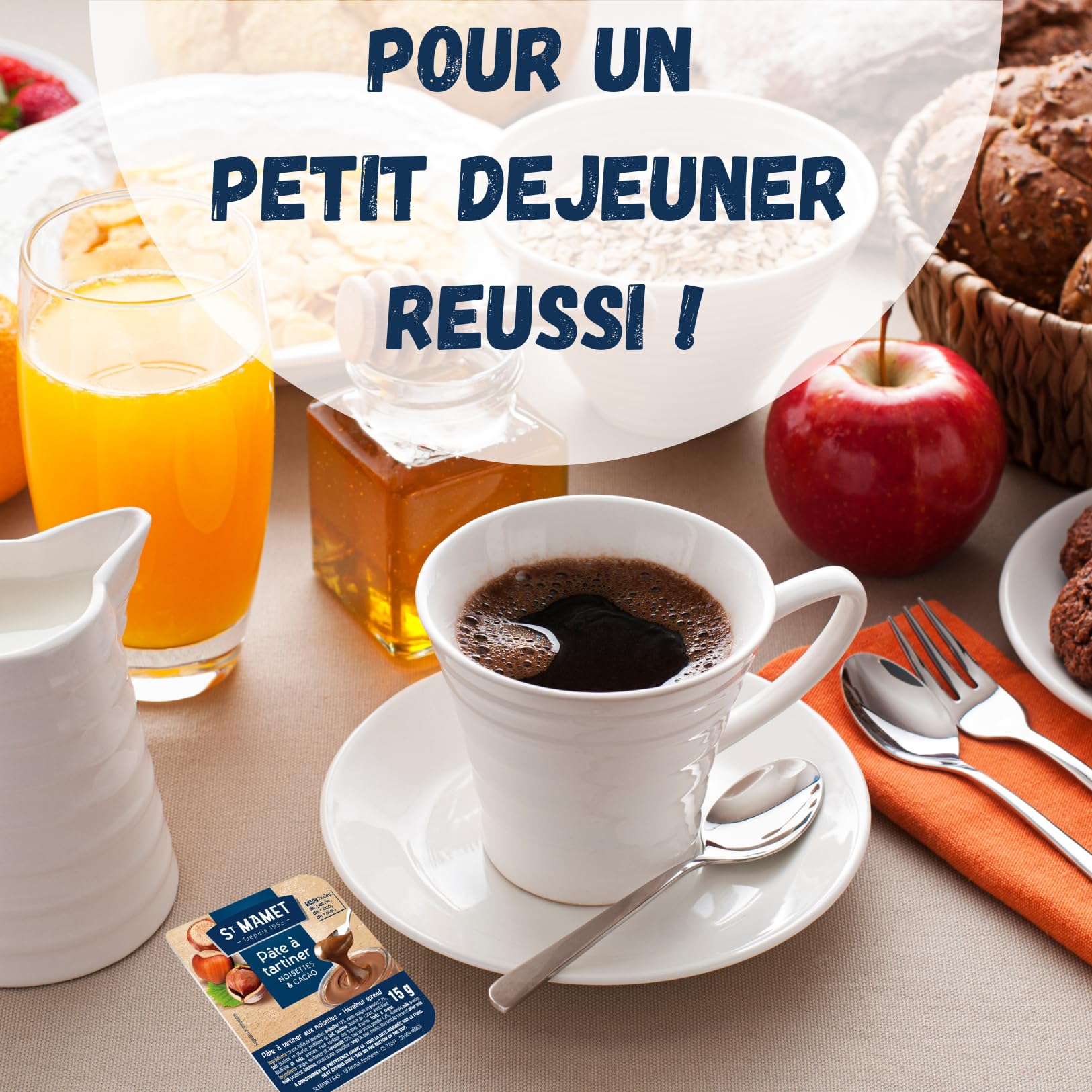 St MAMET/LUNE DE MIEL | 80 barquettes individuelles de Pâte à Tartiner, Confiture de Fraise & Abricot et Miel | Pour varier les plaisirs au petit-déjeuner
