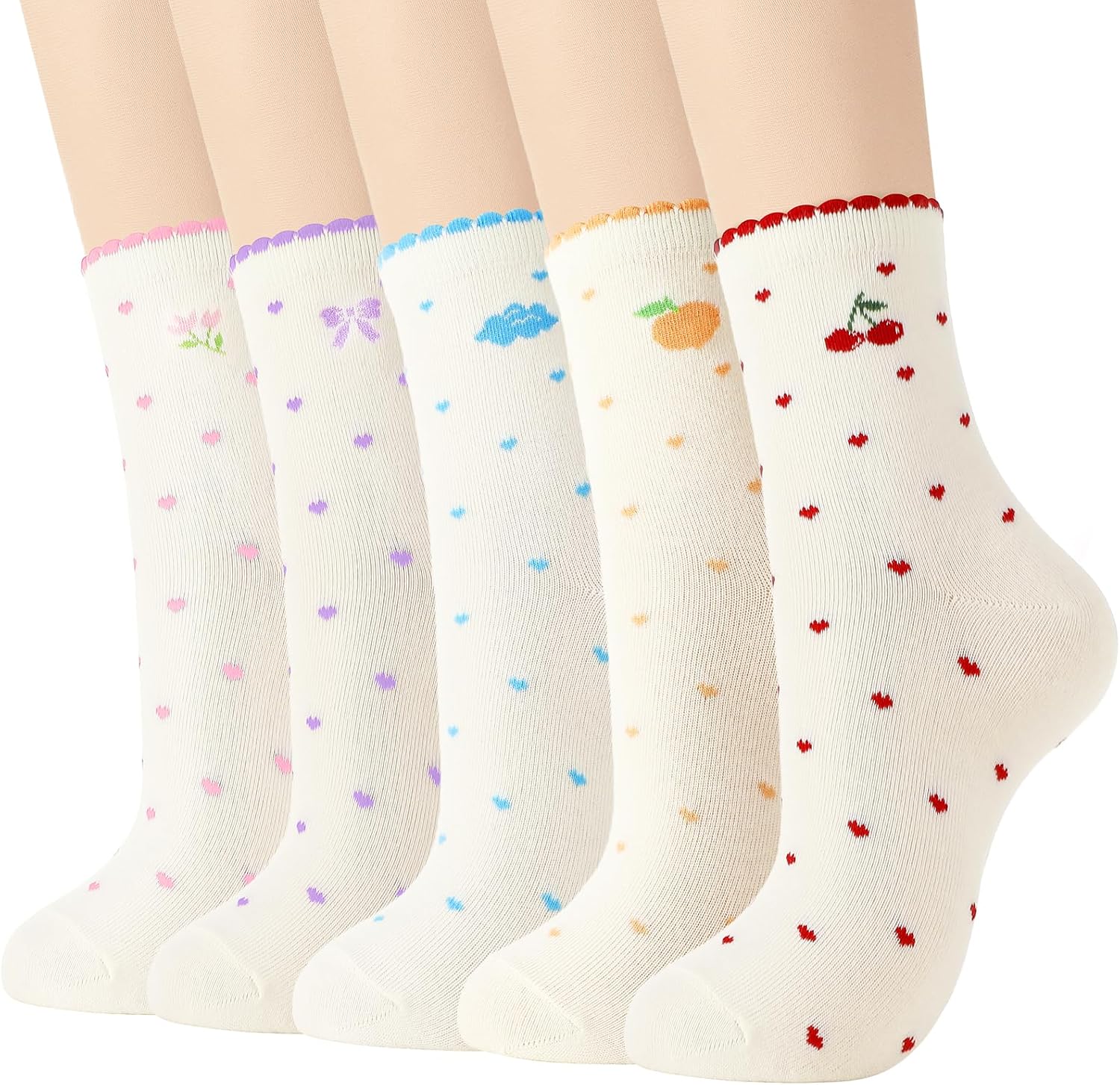 5 Pairs Crew Socks for Women Novelty Casual Socks