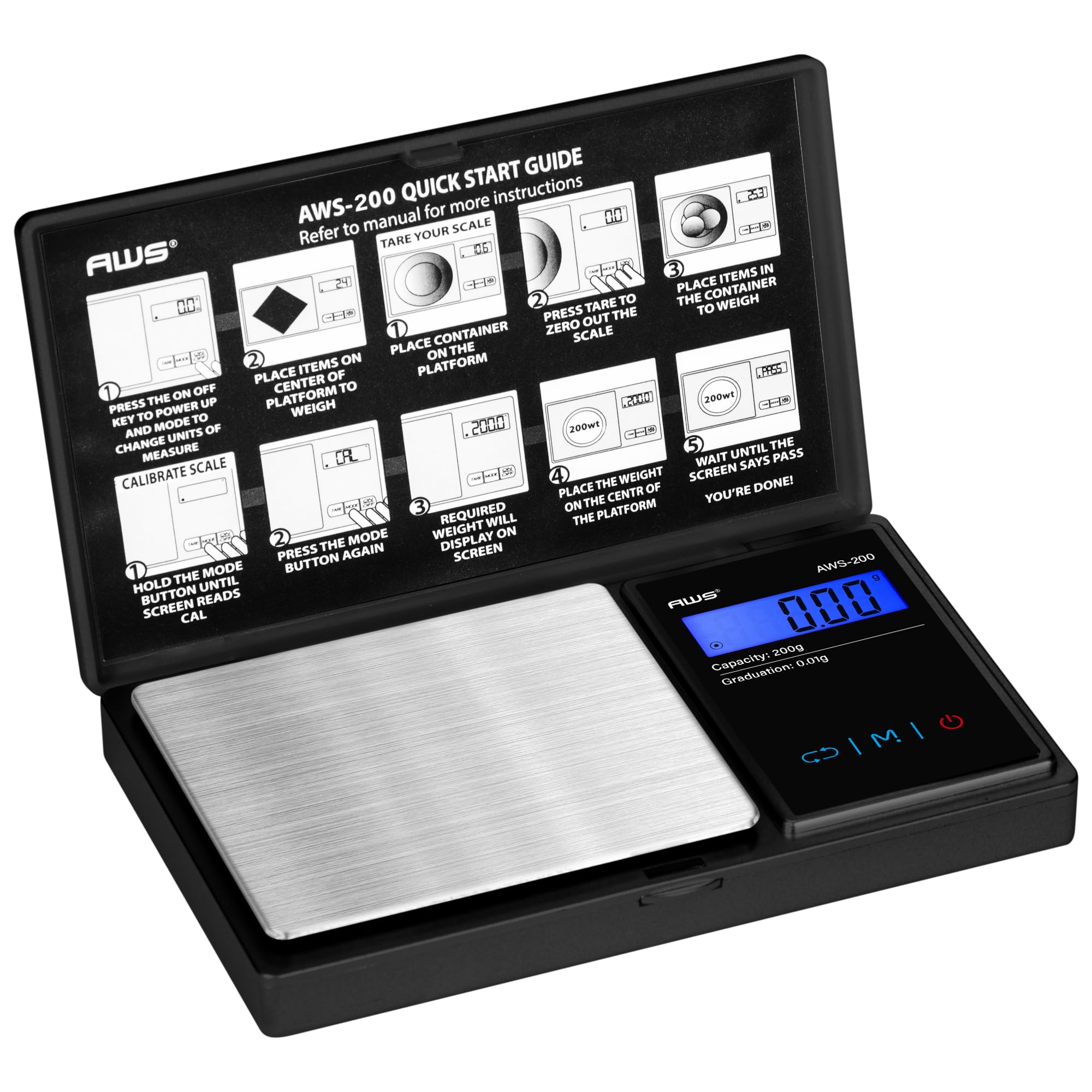 American Weigh Scales 200g x 0.01g Series Digital Pocket Weight Scale | Precision Digital Scale LCD Display, Jewelry, Coins, Food, Lab, Medicine Kitchen Lab Scale (Calibration Weight Included)- Black