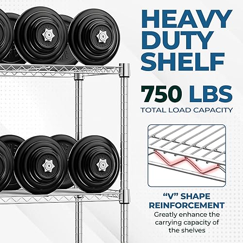 Miniatura 3 de Express KitchQuip Estante de alambre cromado resistente aprobado por NSF para cocinas, cuartos de servicio, almacenamiento, oficinas y hogar