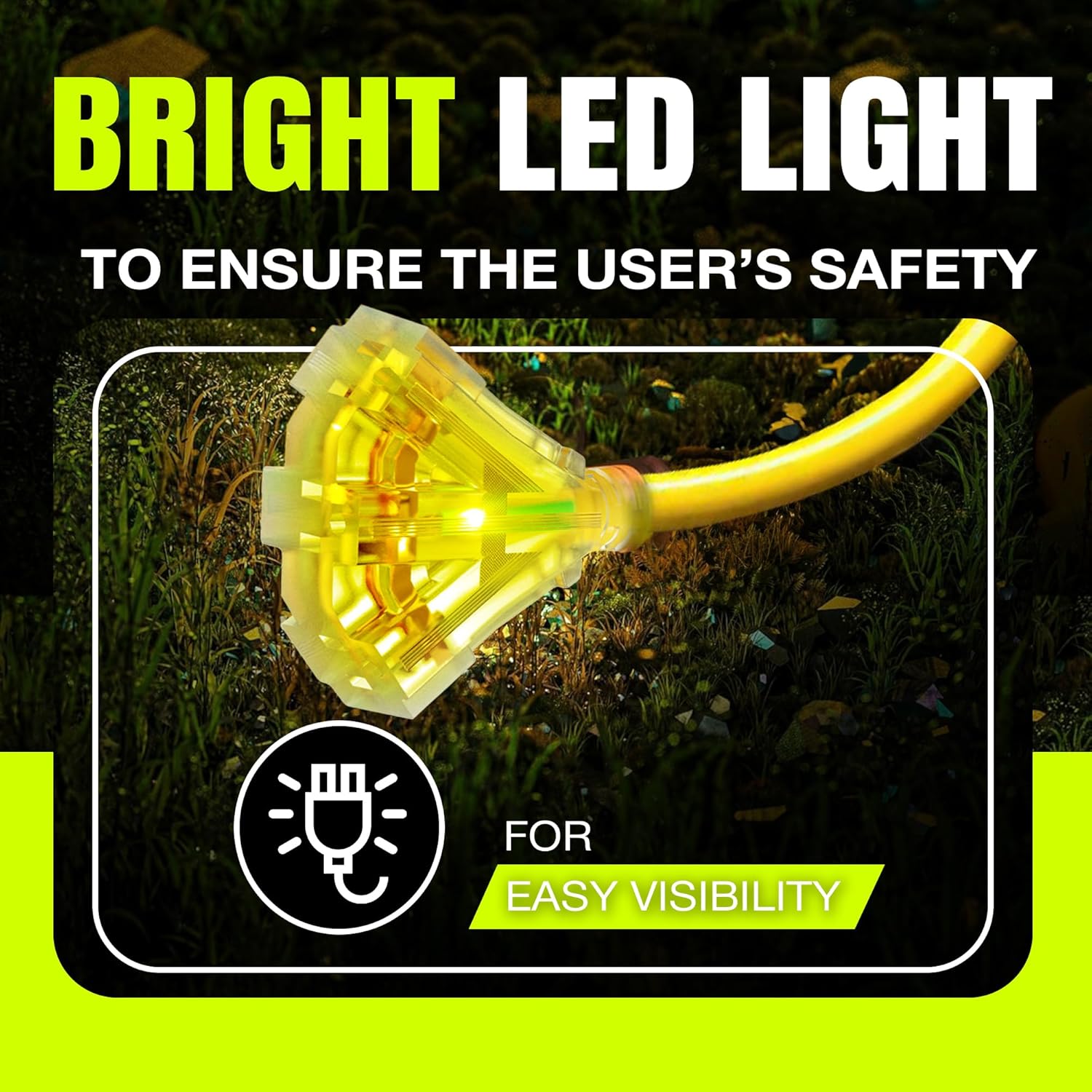 50ft Outdoor/Indoor Extension Cord 3-Outlet 12/3 Gauge Extra Heavy Duty 3 Prong SJTW, Waterproof, Flexible Cold-Resistant Long Power Cord,15A 125V 1875W, Yellow by LifeSupplyUSA