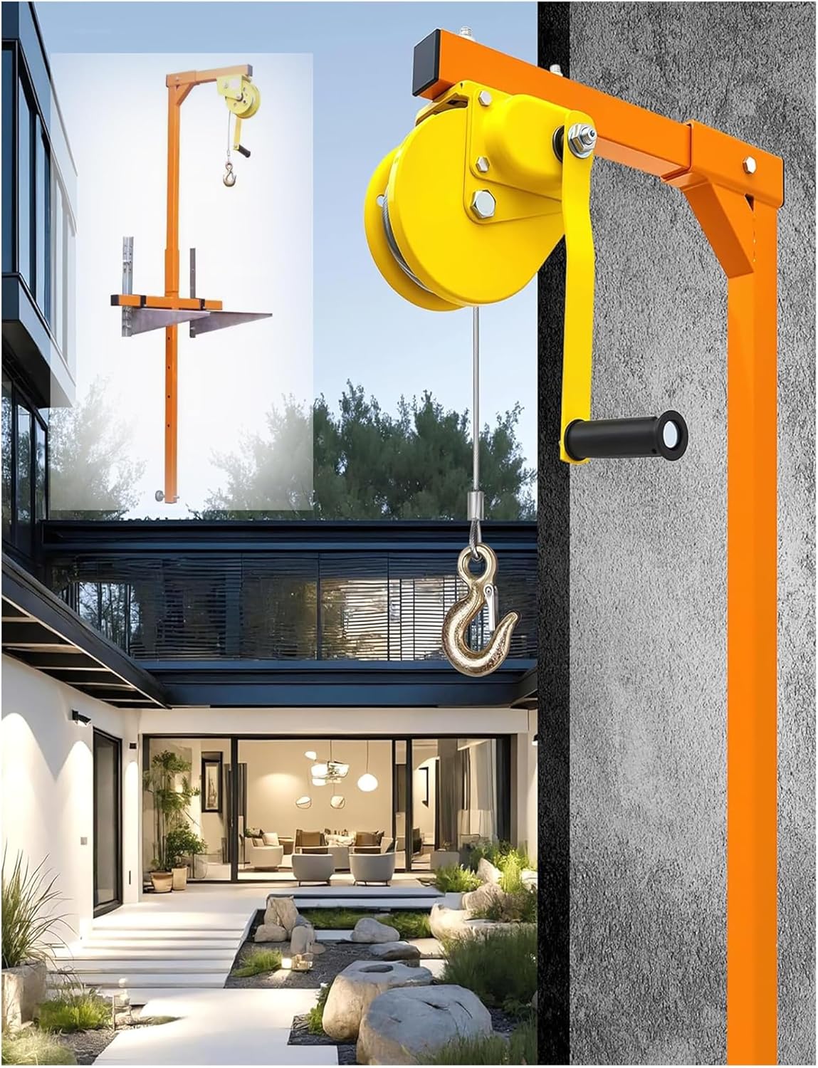 Portable Air Conditioner Lifting Tool - 15m/49.21ft Height, 660lbs Capacity, Detachable Crane Bracket for Easy Outdoor AC Installation - Heavy Duty Support Equipment