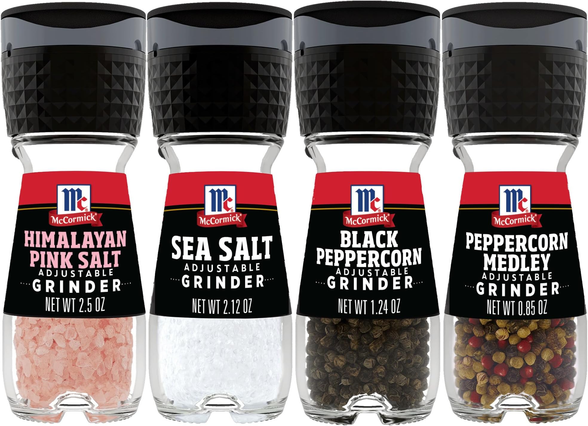 McCormick Grinder Essentials Variety Pack, Non GMO, Varieties Include Black Peppercorn, Himalayan Pink Salt, Peppercorn Medley & Sea Salt, 6.47 oz